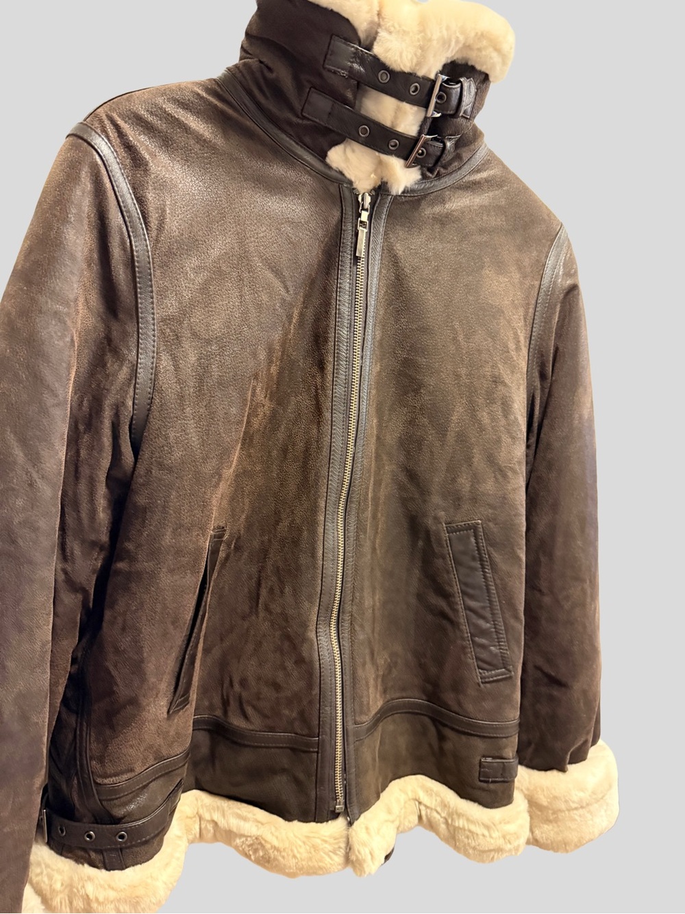 Vintage St. John's Bay Heavy Sherpa Lined Aviator Bomber Jacket - Medium - Picture 2 of 12